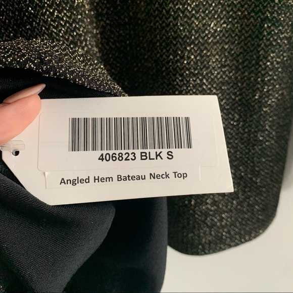 Diane GILMAN Angled Hem Bateau Neck Top Long Sleeve Tee Black Blouse - Picture 8 of 9